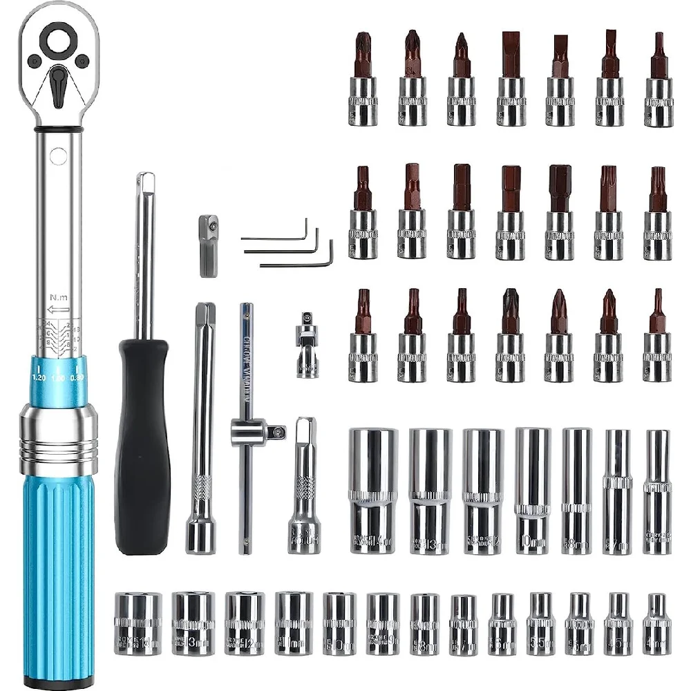 50PCS 1/4 Extendable Torque Wrench 2-24nm Automotive Hand Tool Set for Bicycle