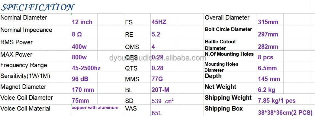 12  inch mid bass 170 mm magnet 75 mm coil KTV indoor outdoor speaker woofer