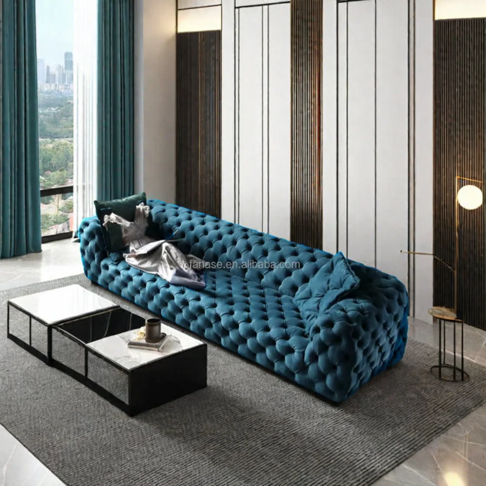 Professional Manufacture Contemporary Velvet Chesterfield Sofa Set for Living Room or Salon Cheap Price