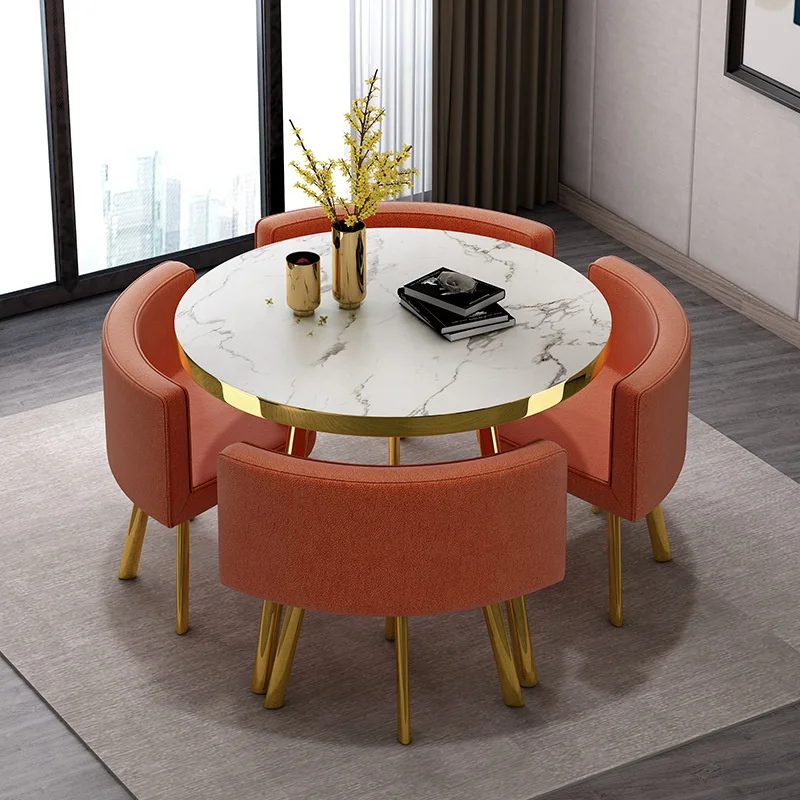 Restaurant gold metal luxury furniture marble dining table set dining table with 4 chairs for sale