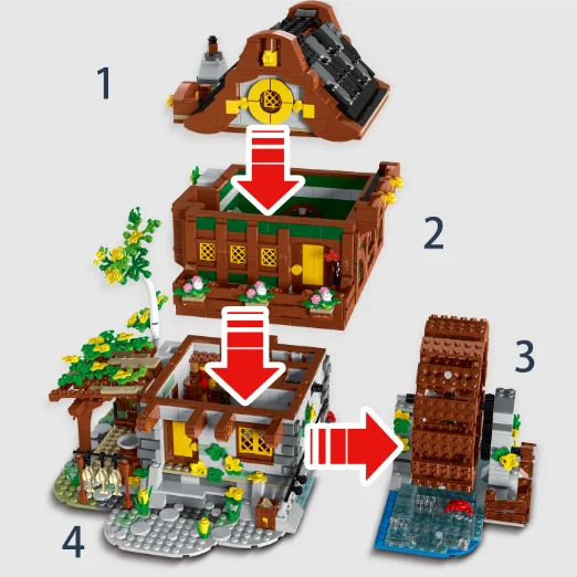 liangjun 033005 Medieval water mill building block assembly puzzle toy architectural model festival gift birthday gift