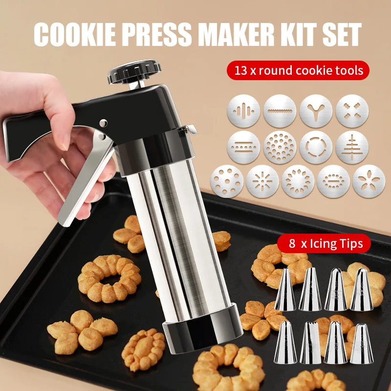 Home Stainless steel Cookies Press Cutter machine Cake decorating gun baking tools cookie mold maker With 13 mould pieces