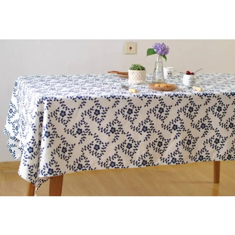 
Japanese thick blue vine beautiful cotton and linen tablecloth 