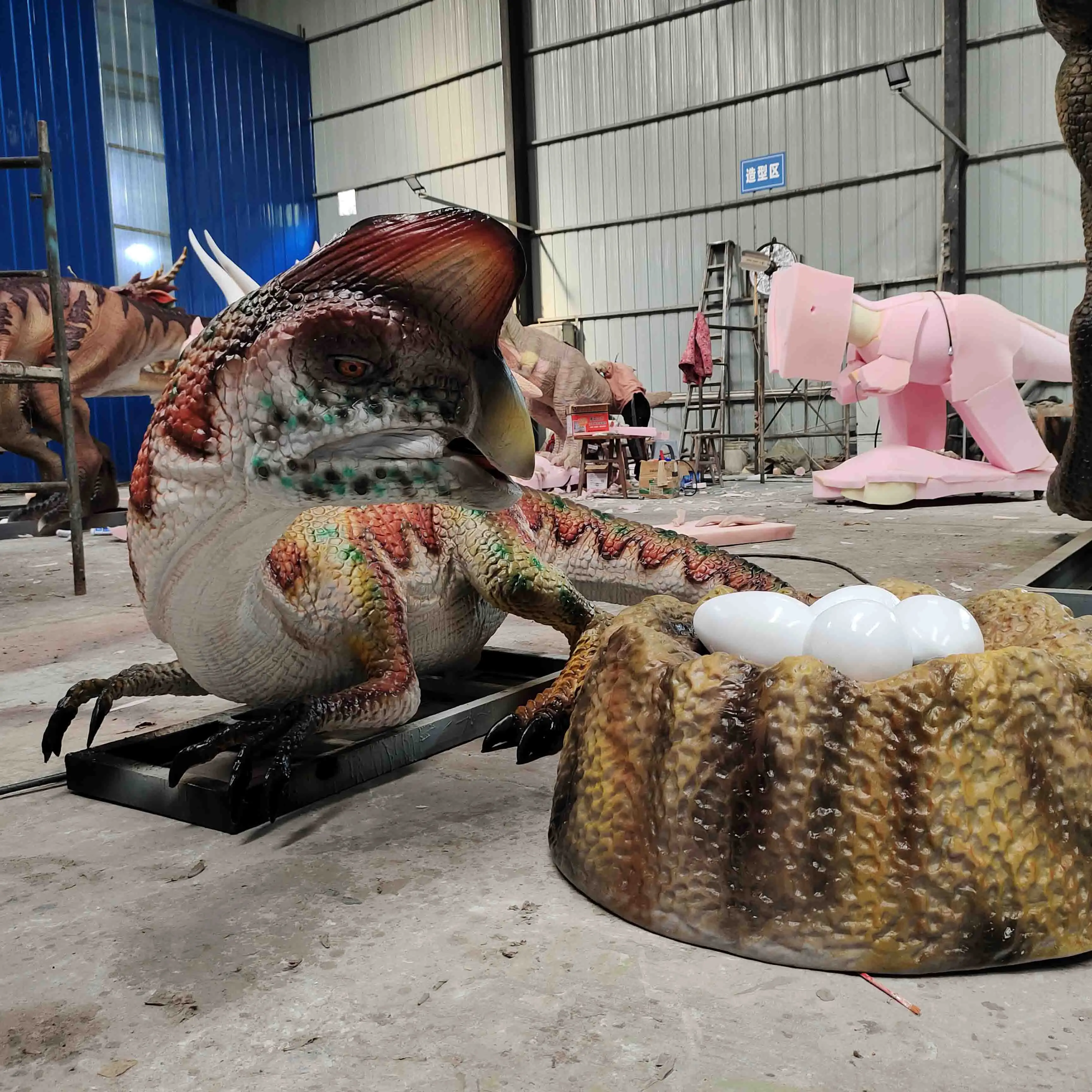 Theme Park Artificial Dinosaurus Animatronics Model Life Size Animatronic Dinosaur Oviraptor Dinosaur Hand Made