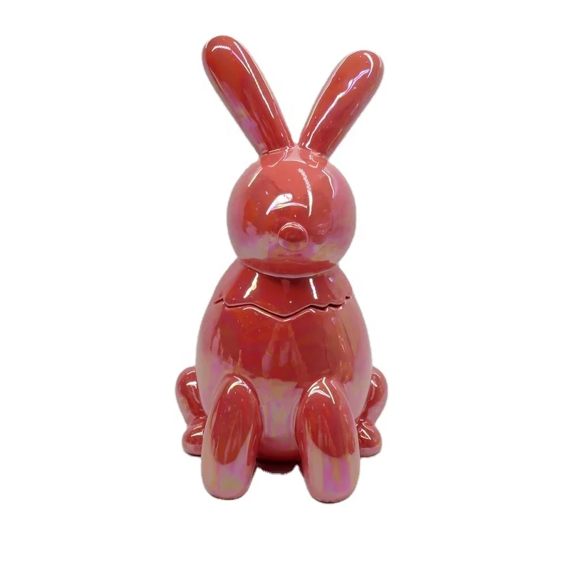 Lovely pink ceramic balloon rabbit jar container for candy cookies storage  25cm High