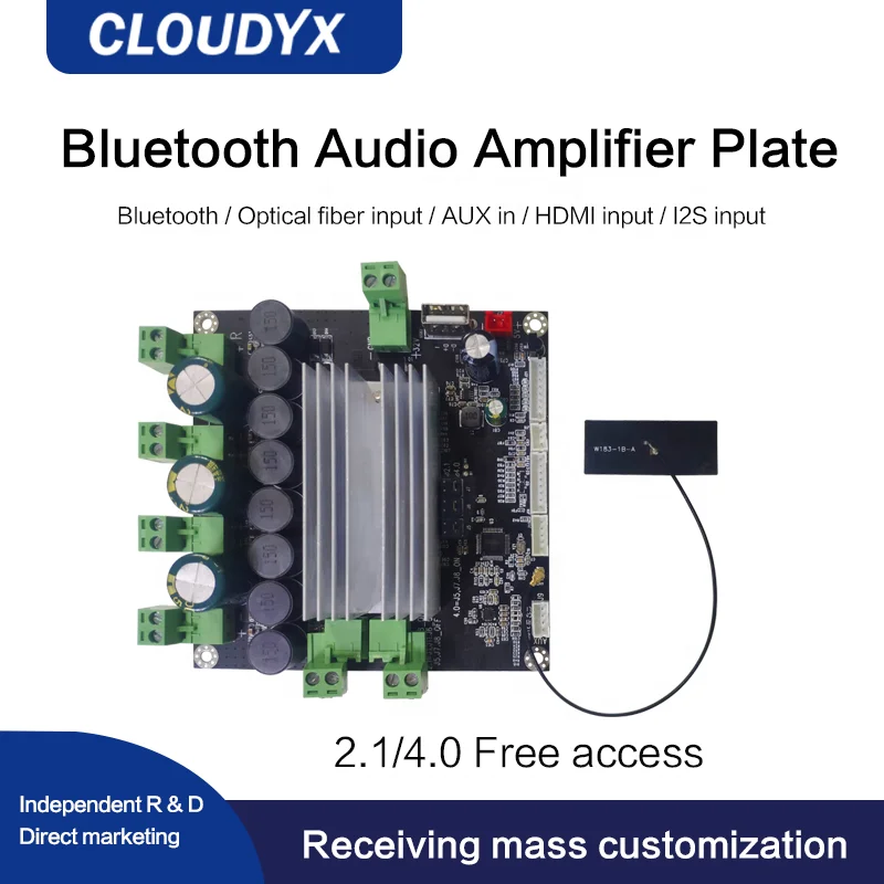 
High power BT 5.0 audio amplifier board support H D M I optical inpit AUX I2S input USB 2.0 4.0 2.1 optional 