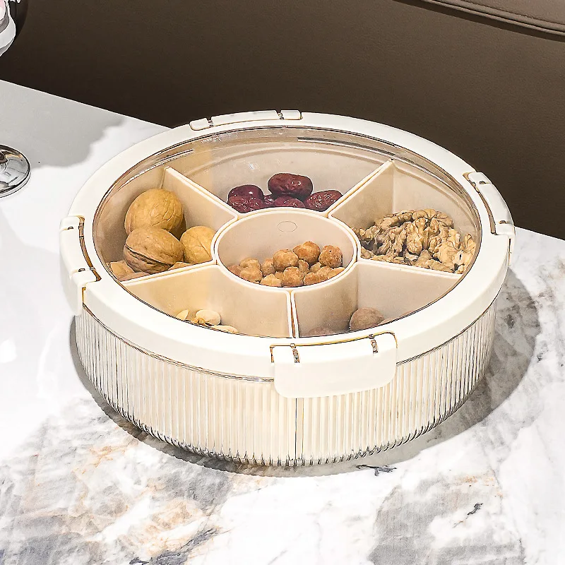 6 gird Snack Tray PET Round Container with Divided Lids Modern Style Food Party Appetizer Tray