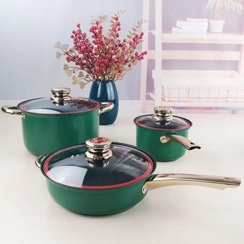 Granite Cookware Set Marble Cookware Sets Metal Customized Logo Country Cooking Pot in Stock Granite or Green Sustainable 2 Sets