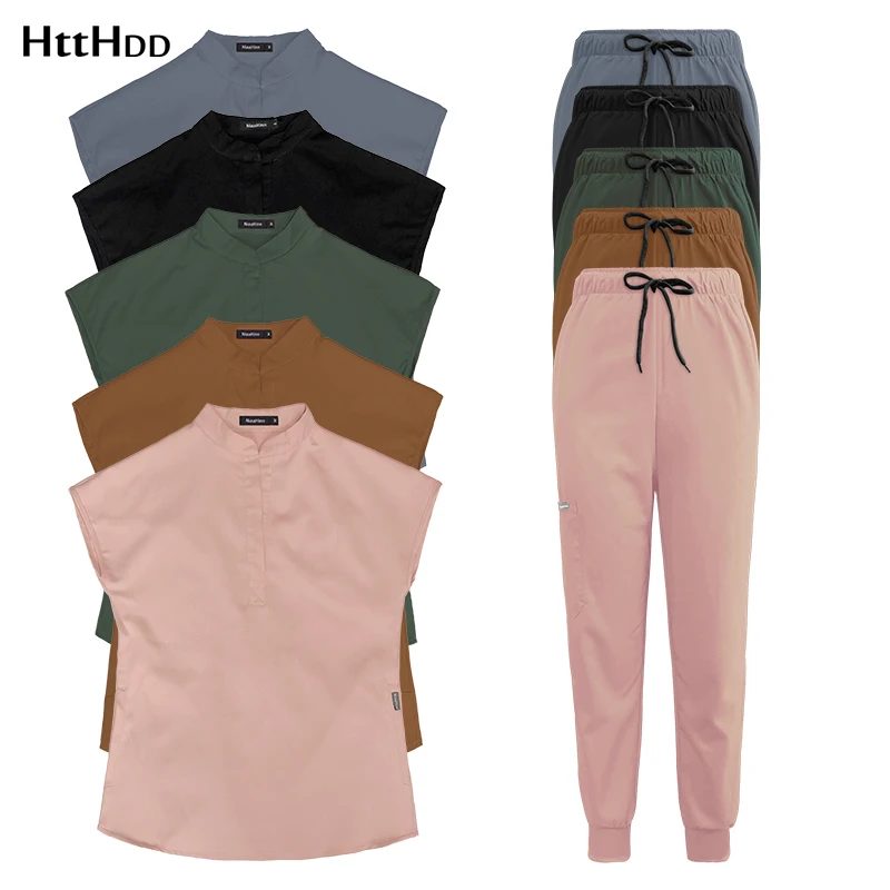 Hospital Uniform Set Short Sleeve Top Jogger Pants Solid Color Surgical Clothing High Quality Beauty Salon Clothing Wholesale