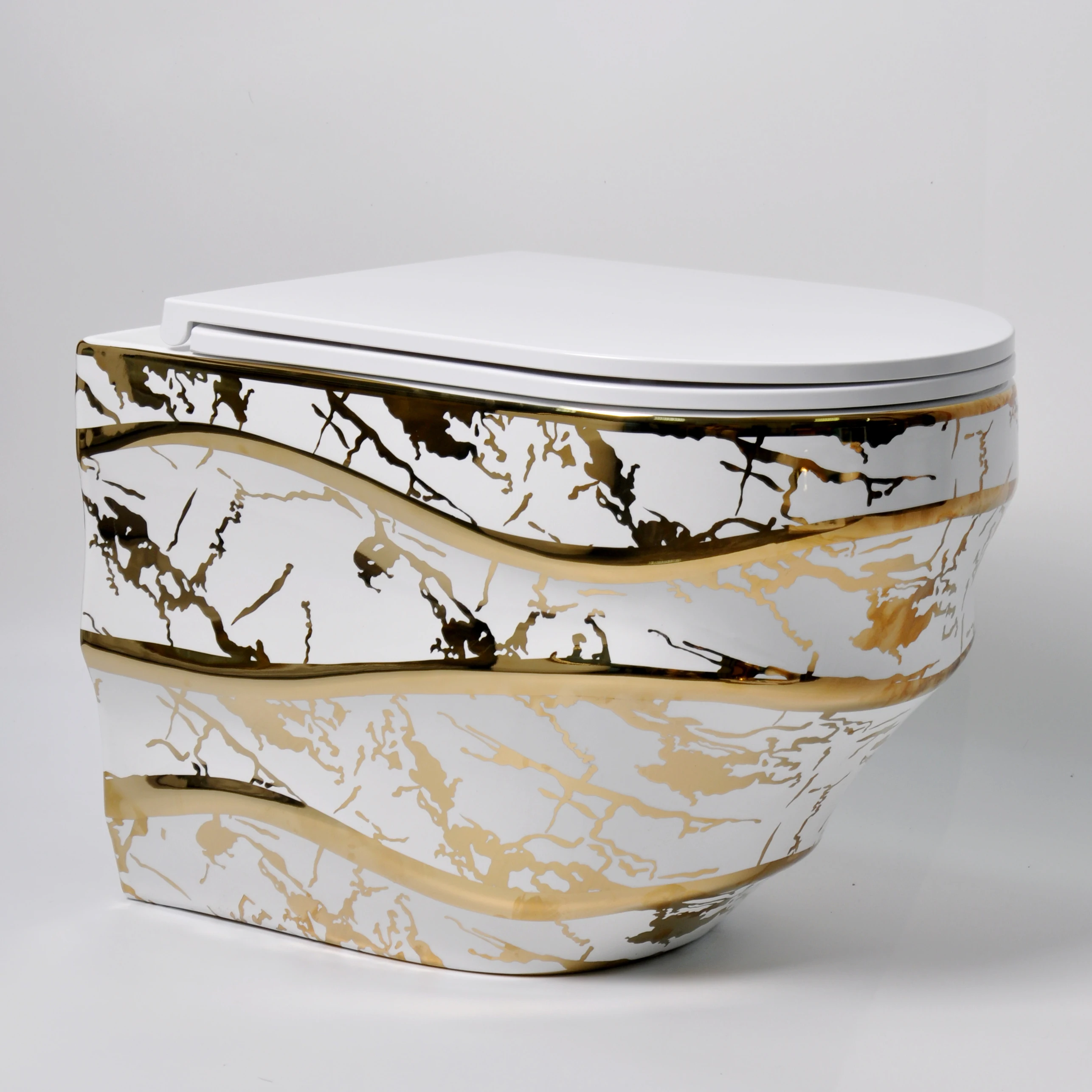 Gold Luxury Style WC Sanitary Ware Hanging Water Closet Bathroom Wall Mounted Hidden Water Tank Toilet Wall Hung Toilet Bowl