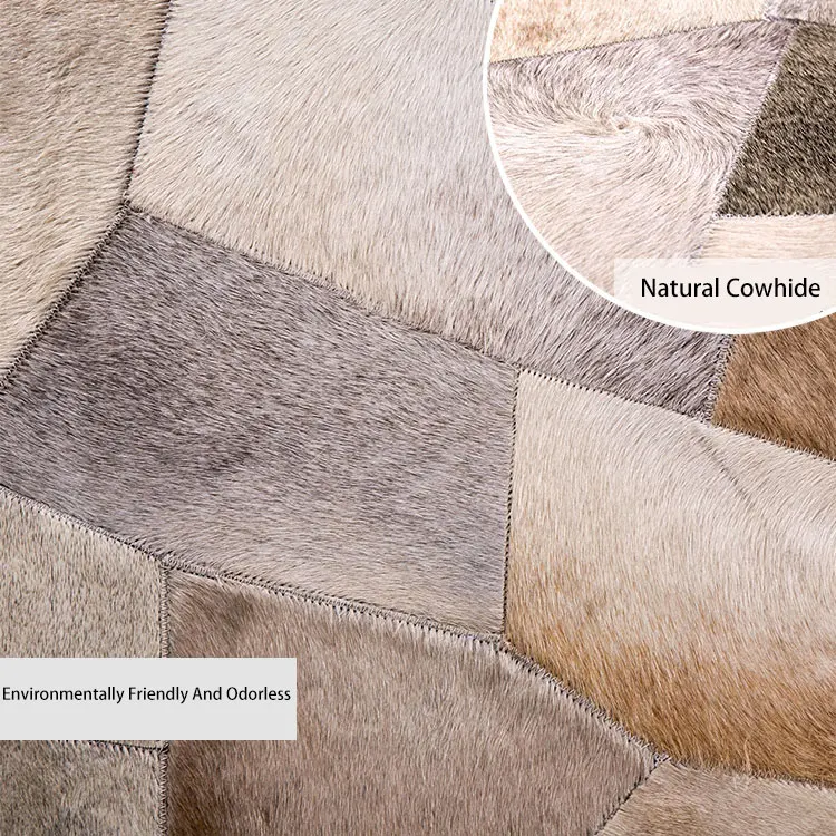 High Quality Round Cowhide Rug Cow Skin Area Rug for Living Room