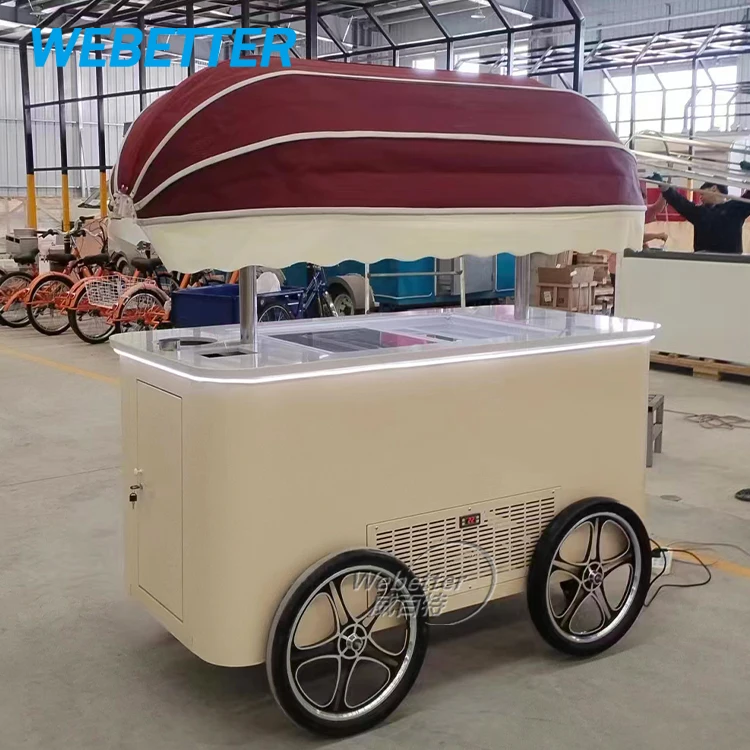 WEBETTER Hand Push Coffee Cart Street Small Ice Cream Cart Outside Gelato Display Freezer Cart For Sale