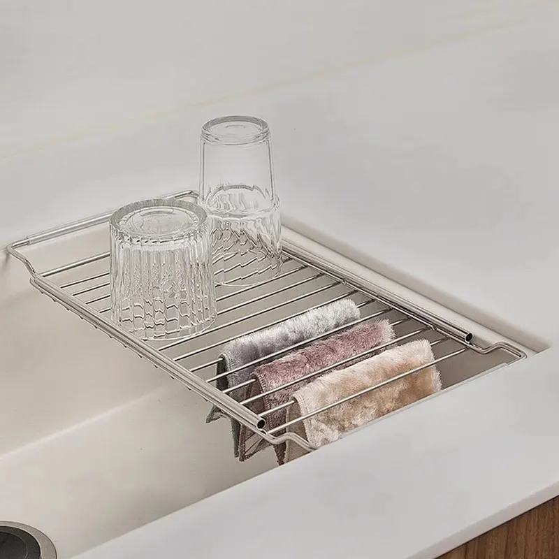 Stainless Steel Kitchen Telescopic Sink Shelf, Utensil Holder, Sink Shelf forKitchen and Bathroom(Adjustable 41-60 cm)