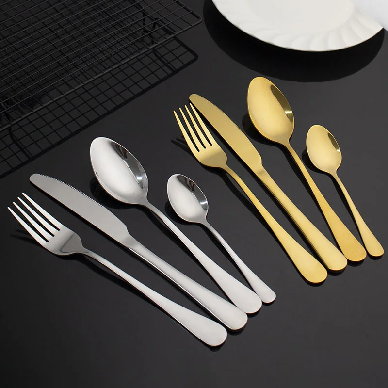 Kitchen Silverware Luxury Knife Forks Spoons 5 Pieces Wedding Cubiertos Stainless Steel Bulk Gold Flatware Set
