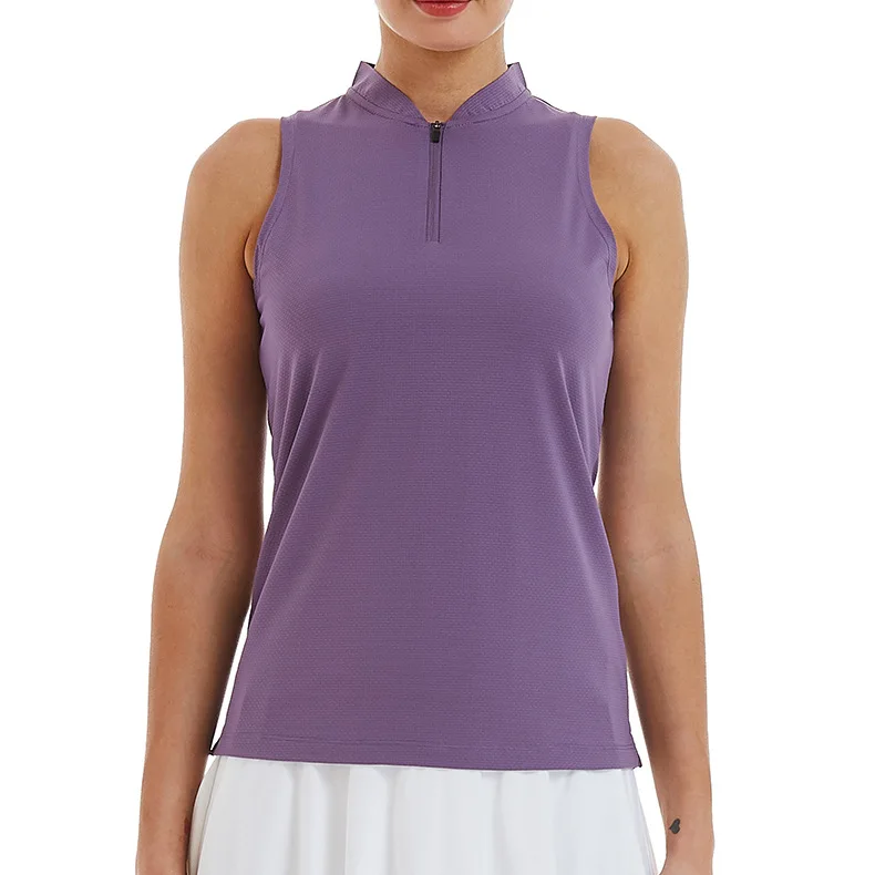 Womens UPF 50+ Golf Polo Shirts Sleeveless Zip Up Athletic Tank Tops Quick Dry Golf Tank Top