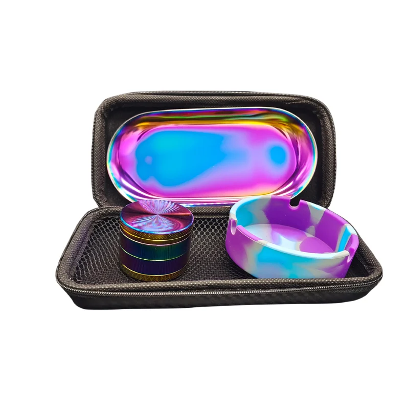Travel Kit Cigar Ashtray Herb Grinder Smoking Accessories Rolling Tray Set Tobacco Grinder Smoking Kit