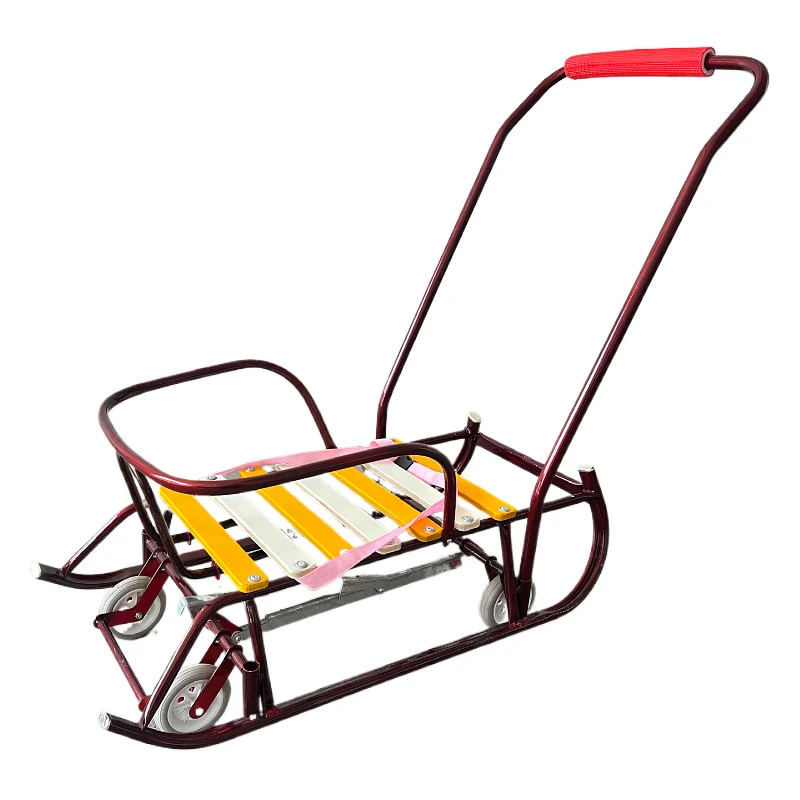 Wholesale High Quality Four Wheels Winter Outdoor Bobsleigh Metal and Wooden Sleds