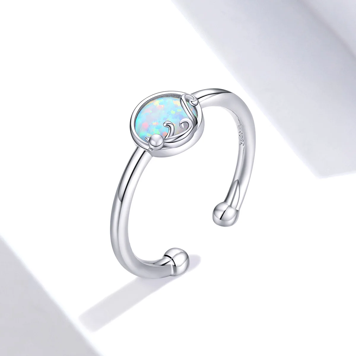 SCR651 Popular 925 Sterling Silver Opal Stone Cat Adjustable Rings Jewelry Women