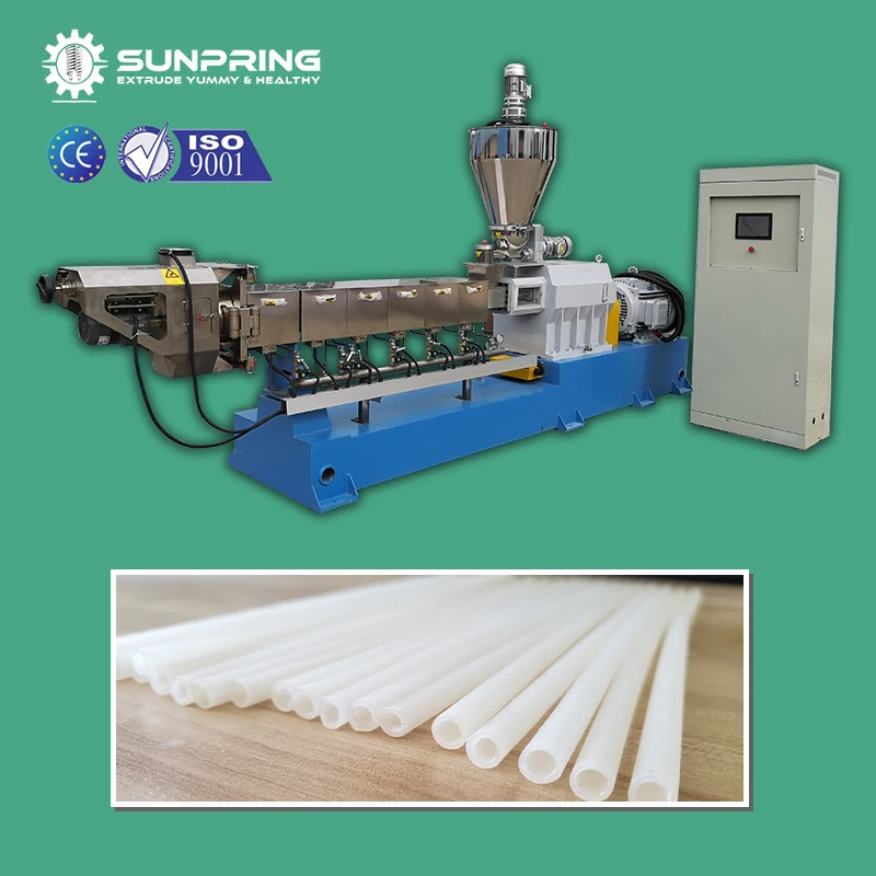 Sunpring Advanced Biodegradable Rice Straw Production Line Non Plastic Single Screw Extruder Edible Rice Straw Making Machine