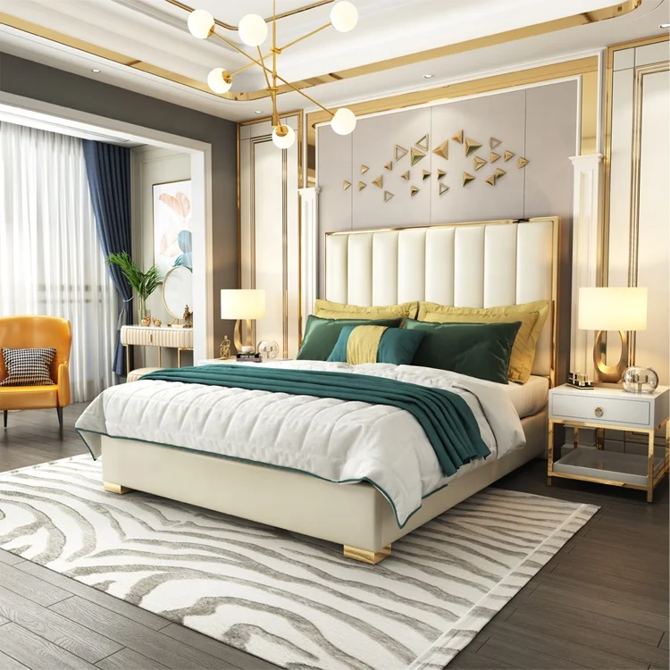 China OEM factory high quality stainless steel decorative frame luxury unique bed set king bed set bedroom furniture for bed