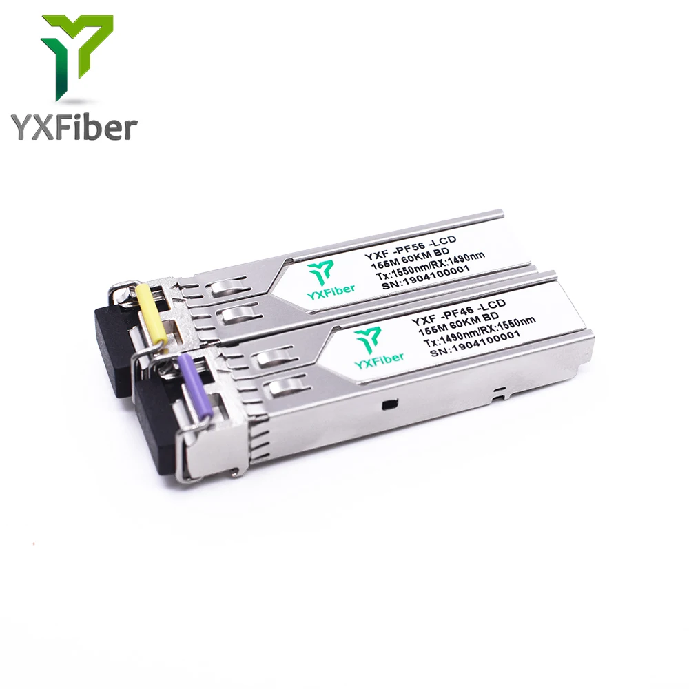 YXFiber низкая цена 155 м LC два ядра один волокно 60 км SFP трансивер модуль duplexer