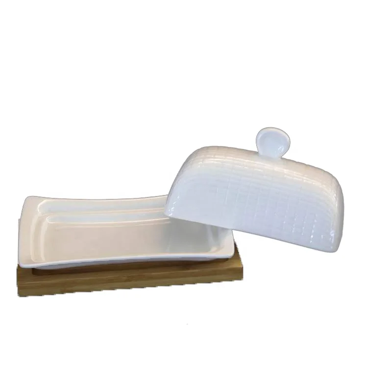 Wholesale Ceramic Condiment Jar Spice Salt Container With Bamboo Lid & Tray Porcelain