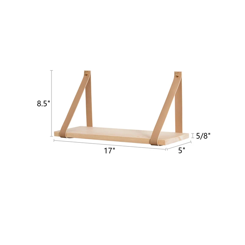 Leather Strap Swing Organizer Wall Wood Floating Storage Shelves