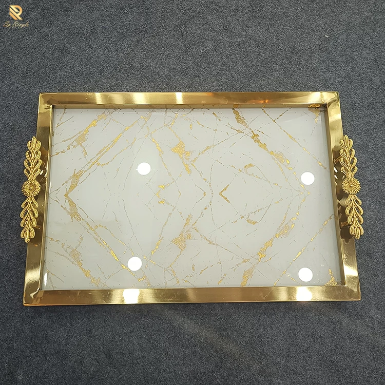 Springletile brand white gold texture tray luxury golden frame design living room interior decorative table tea storage trays