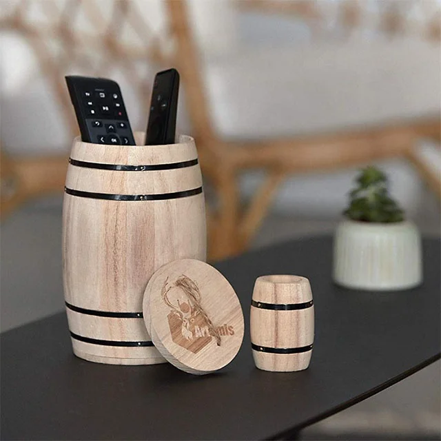 
Factory custom wooden mini Western Theme Barrel Containers Store coffee beans and decorate products 