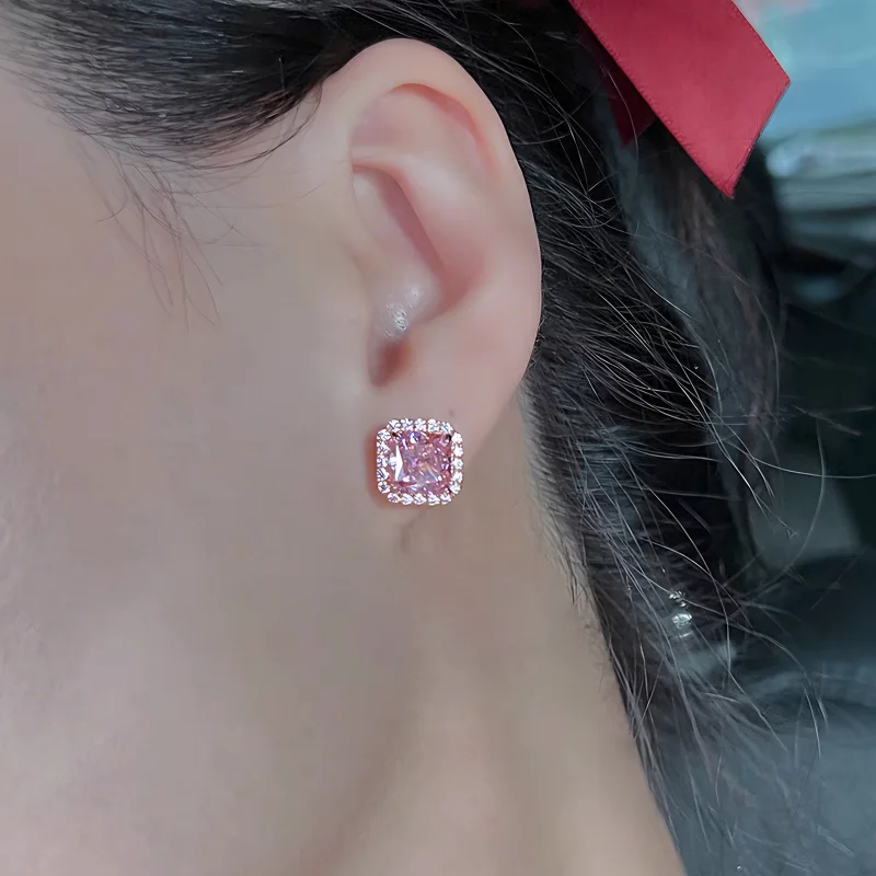 Pink Diamond Vintage Style Gold-Plated Necklace and Drop Earrings Set Cute Heart Pattern for Wedding