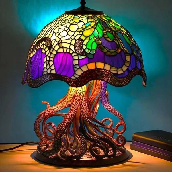 Big Size Painting Resin Mushroom Table Lamp Mushroom Lamp Stained Glass Plant Series Night Light Bohemian Resin Mushroom Decor