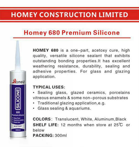 Homey 680 Glass Acetic Premium Silicone Sealant for aquarium