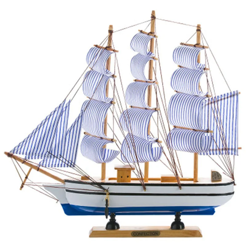 Retro Mediterranean 33cm Wood Sailboat Model Desktop Small Ornaments Home Decor Wooden Crafts