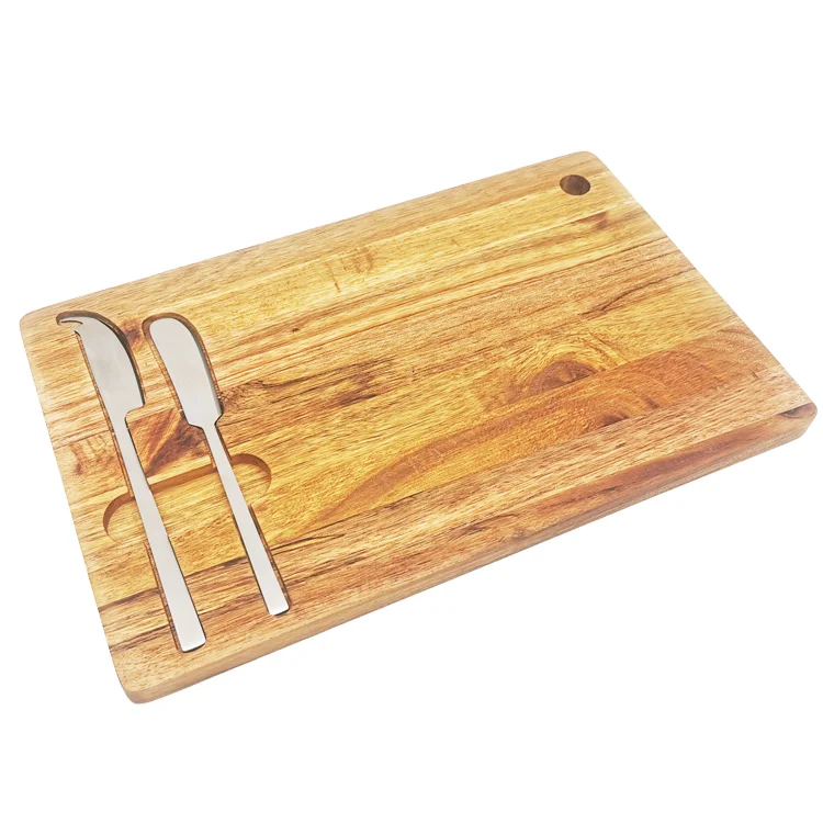 New Design Wooden Cutting Board Charcuterie Platter with Gold Knife Set Acacia Wood Cheese Serving Board