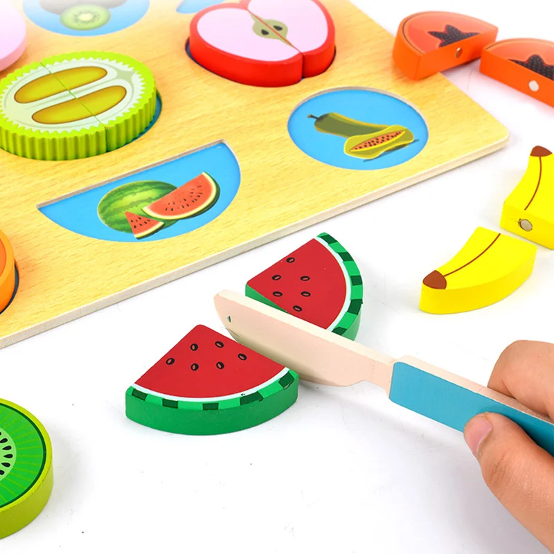 Whole Sale Magnetic Wooden Fruit Pretend Play Kitchen Cutting Toy For Kids