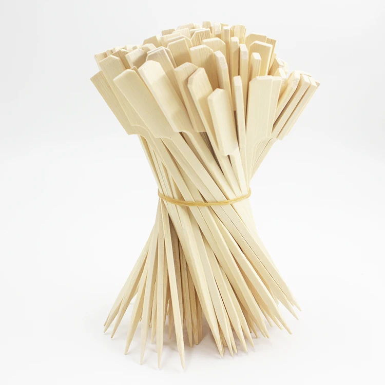 Wholesale Biodegradable Bamboo Skewer Customize Logo Reusable Paddle Teppo Skewer Stickers