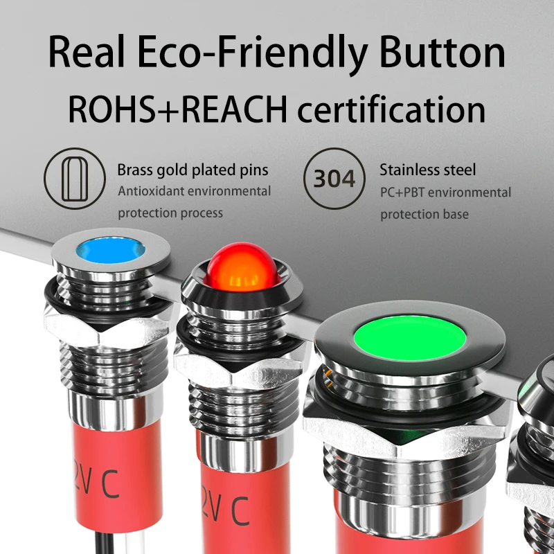 waterproof ip67 nickel plated brass metal 110v switch led pilot light 6mm panel indicator