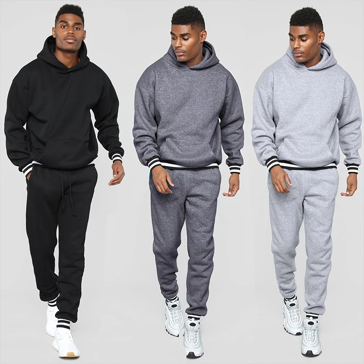 designer winter sportswear grey plain 2 two piece polyester blank track suit set custom logo men tracksuit