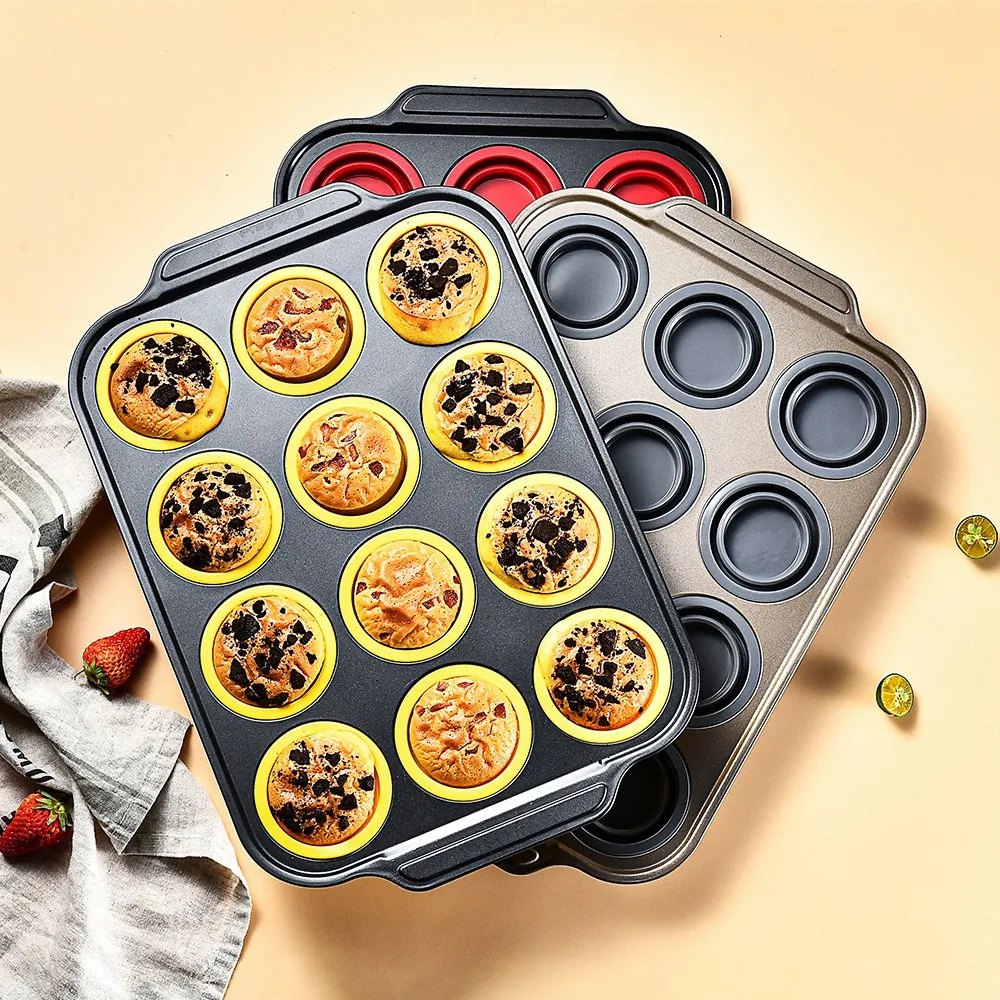 Foldable silicone cake mold press type 6 hole 12 hole cake mold easy release oven baking tool