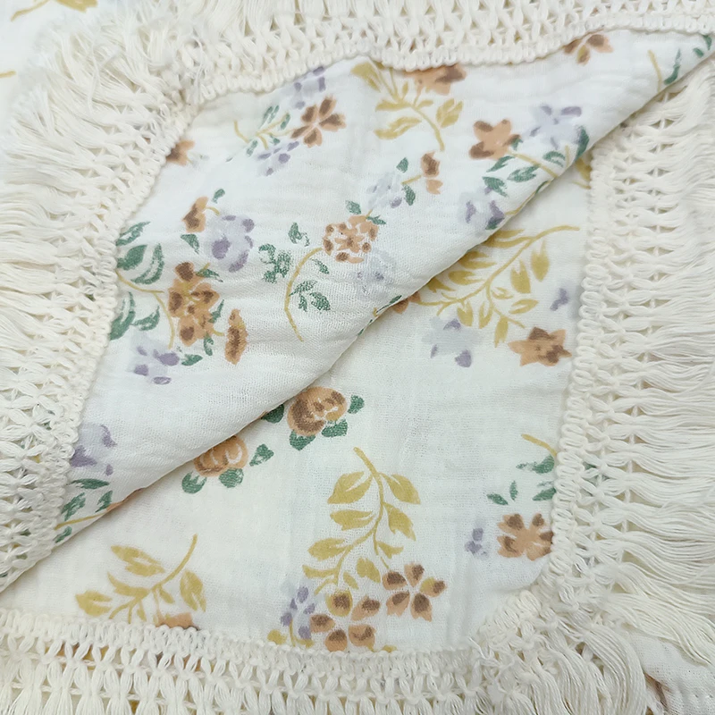 Paleo Baby Blanket Custom Allover Floral Soft Tassel Fringe Newborns Bedding Cotton Wrap Kids Baby Muslin Swaddle Blankets