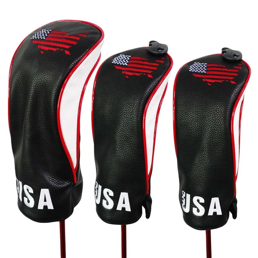 Custom wholesale Golf Wood Cover Wood 1 3 5 Driver Faiway Headcover Black Golf Wood Club Head Covers