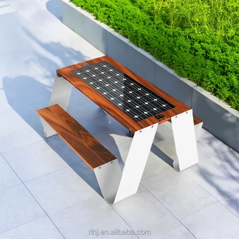 Solar Garden Bench with LED Lights Charger Wifi Bluetooth Audio Modern Smart Charging Bench Outdoor Solar Bench