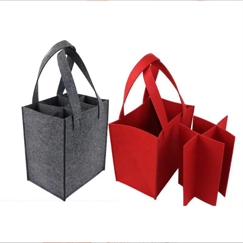 Felt bag Custom printing Divided Wine felt tote bag Carriers 6 bottles felt wine bag hot sales 2023