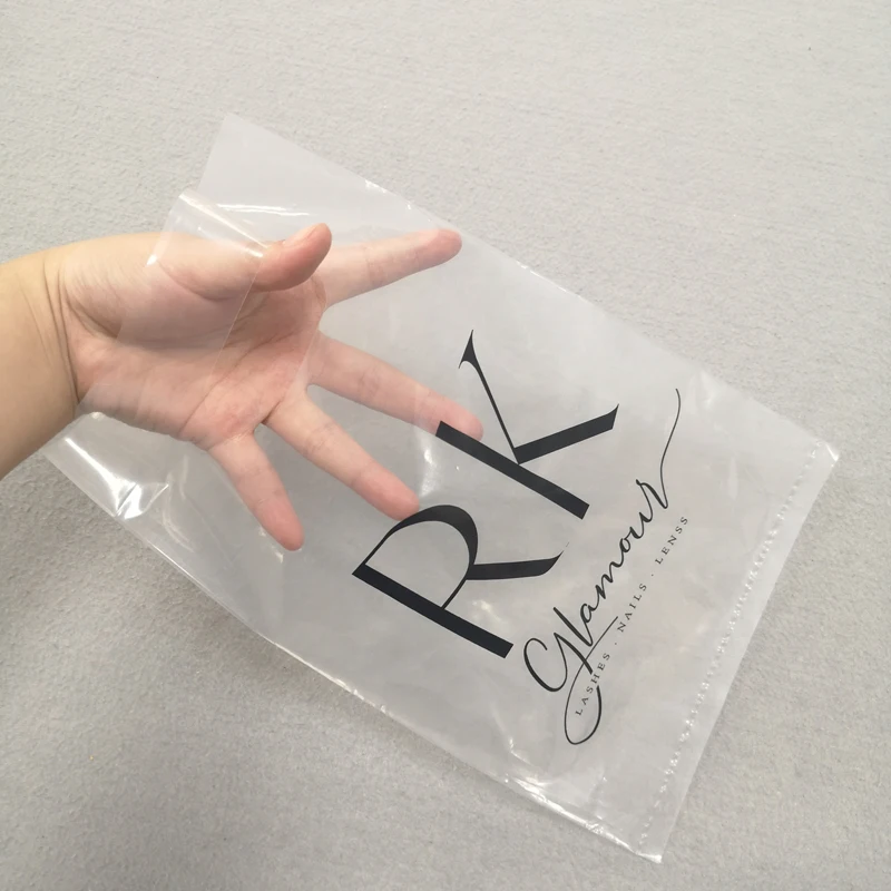 Custom Logo Transparent Plastic Tote Carry Bag with Die Cut Handle Printed for Grocery Shopping and Clothing for Shipping