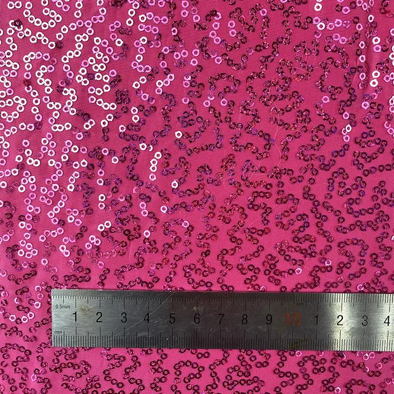 Shimmer Neon Pink Sequin Fabric Stretch Embroidered for Dancewear Dress Sewing 2021 New