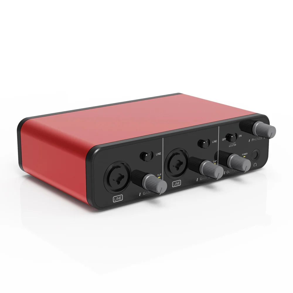 USB Audio Interface 2i2, Studio Sound Card, USB soundcard audio interface for Podcast Recording 96KHz 24bit