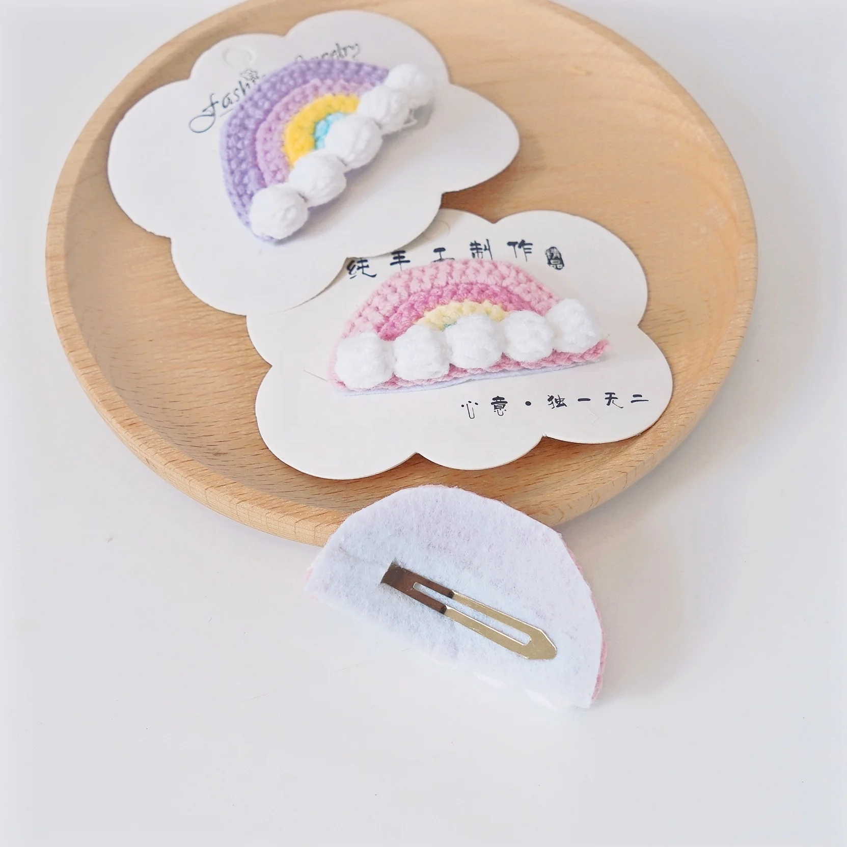 Colorful Wool Crochet Rainbow Hair Accessories Cute Girl Hair Clip Kids Hairpins Baby Headwear Knit Hair Clips for Girls Hairpin