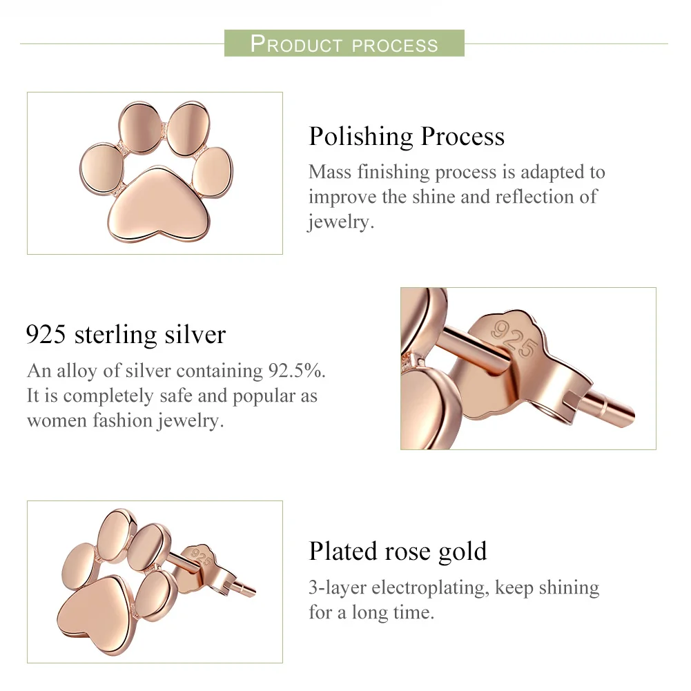 Lovely pet dog paw print S925 sterling silver personality earrings for girls