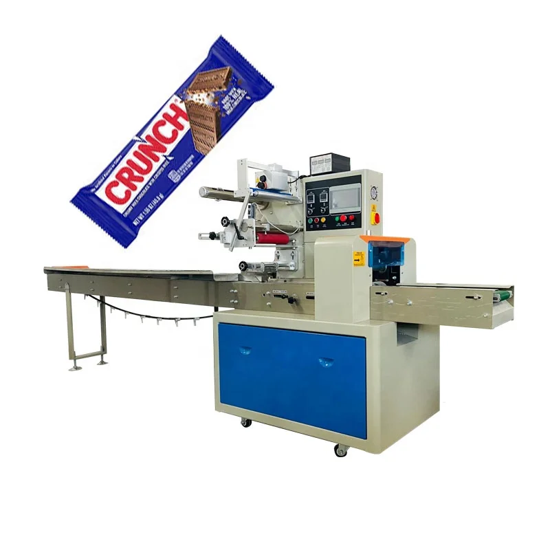 Customized Automatic Machine For Packing Chocolate  Solution Bread Food Cereal Bar Flow Wrapping Packaging Line