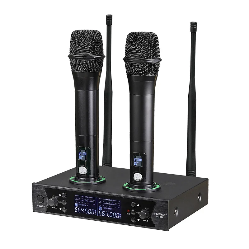 Dual channel wireless microphone UHF transceiver karaoke microphone
